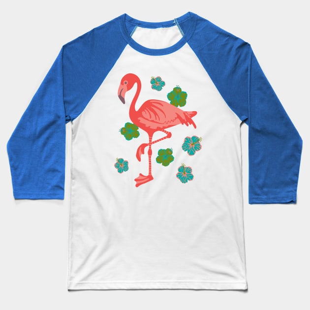 PINK FLAMINGO Tropical Bird with Hibiscus Flowers - UnBlink Studio by Jackie Tahara Baseball T-Shirt by UnBlink Studio by Jackie Tahara